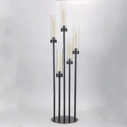 Party Decoration Metal Candle Holder 5 Heads Black Sticks Wedding Table Centerpiece Arms Acrylic Candelabra Pillar Stand Decor