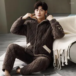 Men's Sleepwear Winter Thick Warm Men Coral Cashmere Hoodies Long Sleeve Mens Flannel Pajamas Set Loose Soft Male Lounge Homewear