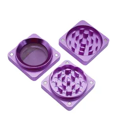 Smerigliatrici per tabacco in pietra tagliente opaca viola Accessori per fumatori 60mm 4 parti Smerigliatrice quadrata per erbe Denti cnc Filtro netto Colori per erbe secche