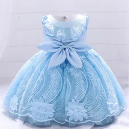 Robes de fille été 1 an bébé robe d'anniversaire enfants vêtements de baptême baptême enfant en bas âge fête enfants Costume fleur bleue dentelle princesse