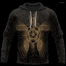 Erkek Hoodies Erkek Sweatshirts Maori Wairua Dövme Turtle 3D Baskı Bahar Konforlu Kapüşonlu Kazak Sonbahar Moda Zip Kapşon