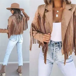 Women's Jackets Women Y2k Fringed Hem Tassel Cardigan Crop Tops E-girl Motor Biker Jacket Suede Leather Jacket 90s Vintage Streetwear Coat Cool 220926