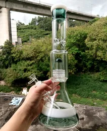 Narghilè Bong in vetro da 14 pollici con pneumatici Perc Green Blue Oil Dab Rigs Shisha Pipes