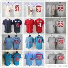 Maglia da baseball del ritorno al passato del 1938 Vintage 51 Willie McGee 52 Michael Wacha 50 Adam Wainwright 4 Yadier Molina 1944 1969 Maglie