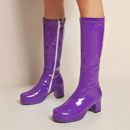Botas vendem mulheres joelhos com alta patente de couro impermeável Longo Branco Branco Red Fetish Boot Sapatos femininos Autumn inverno