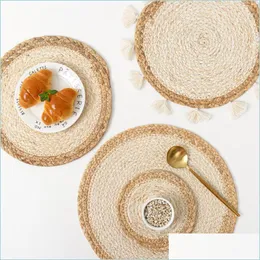 Mats Pads St Corn Handmade Placemat Tableware Round Pot Mat Heat Insation Non-Slip Tablemat Kitchen Dining Table Decoration Drop Del Dhurh