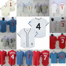 Mitchell ve Ness Vintage Beyzbol 1 Richie Ashburn Formaları NCAA ED 3 Bryce Harper 19 Greg Luzinski 4 Scott Kingery 7 Maikel Franco 17 Rhys