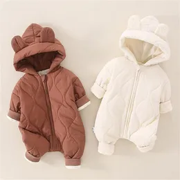 Thick Warm Rompers Infant Baby Jumpsuit Hooded Inside Fleece Boy Girl Winter Autumn Overalls Children Outerwear Kids Snowsuit 20220927 E3