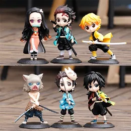 Anime Manga 1/6pcs Figure Demon Slayer Q Posket Kimetsu No Yaiba Doll Tanjiro Nezuko Zenitsu Kawaii model PVC Toy desktop decoration 220924