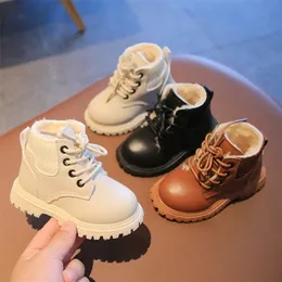 Boots Girls Fashion Autumn Winter Cottonpadded Shoes Little Boys Short Beige Brown Black Color 220924