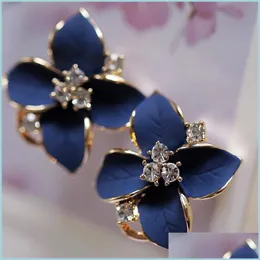 Charm Fashion Jewelry Matte Charm Ear Clip Blue Flowers Crystal Flower Earrings Perforated Female Elegant Earring 518 Z2 Drop Delivery DH5XG