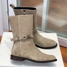 Buty buty botki obuwie w stylu pasa startowego żelaza kostka czarna skóra luksusowy designer gruby blok o niskim obcasie Size35-41