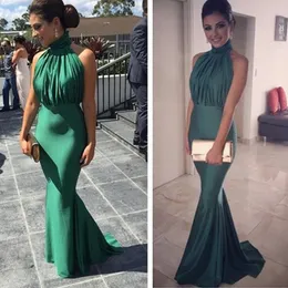 Mermaid Evening Sexy Dress 2023 Elegant Halter Neck Soft Satin Backless Prom Dresses Pleat Dinner Formal Party Dance Wear Special Ocn Gown es