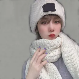 Modedesigner damer v￥r h￶st vinter fiskare hatt halsduk set kashmir stickade brev 2022