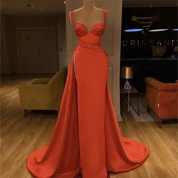 Sukienki imprezowe Orange Satin Satin -Satera Sweetheart Shleevele Bez rękawów długość podłogi z boku sukienki wieczorne szaty