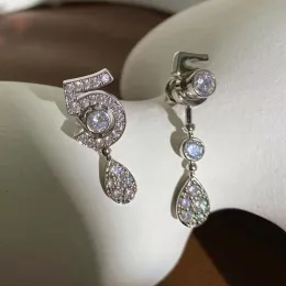 Dangle & Chandelier Pure Brand 925 Sterling Silver Jewelry For Women Water Drop Earrings Number 5 Stud Crystal Diamond Eardrop Gift