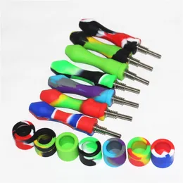 smoking 5pcs Colorful Silicone Nectar Kit With 10mm Titanium Tip Nail SiliconeCaps Oil Rigs Concentrate Silicon Pipes Dab Straw