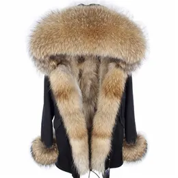 Women Sur Fal Faux Real Coat Long Parka Winter Jacket Women Women Raccoon forro destacável Golante natural de capuz 220926