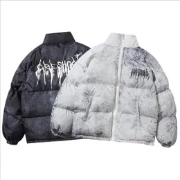 Herrarna ner parkas m￤n hip hop ￶verdimensionerad bomber jacka kappa streetwear graffiti parka bomull harajuku vinter outwear 220924