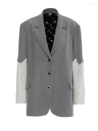 Abiti da donna Donna Grigio Lavoro a maglia Big Size Casual Blazer Risvolto Manica lunga Loose Fit Giacca Moda Marea Primavera Autunno 2022 M836