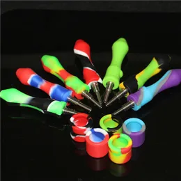 Smoking Silicone Nectar Pipe Equipped with 10mm Titanium Tip Concentrate Dab Straw Oil Rigs Silicon hand pipes ash catcher for bong