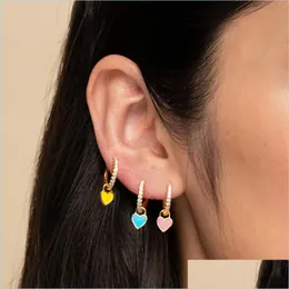 Charm 925 Sterling Sier Hoop Earrings With Cute Candy Neon Color Enamel Heart Charm Drop Earring Gold For Girls 476 B3 Delivery 2021 J Dh7Vj