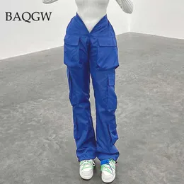 Kvinnor Pants Capris Streetwear Elastic High Wasit Big Pockets V Wasit Loose Cargo Pants Overalls Female Harajuku Baggy Lounge raka chic byxor T220926