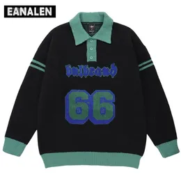 Erkek Sweaters Harajuku Vintage College Rüzgar Kavuzu Örgü Büyük Boy Kalın Jumper Büyükbabası Çirkin Kadınlar Y22K 220926