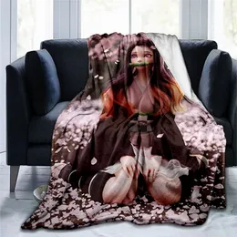 Filtar Swaddling 3D Printed Art Filt Flannel Anime Däcke Home Decorative Demon Slayer Spring/Autumn Fleece For Children Barn Bäddar 220927