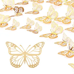 Wall Stickers 3D Butterfly Decor With Adhesive Gold Metallic Drop Delivery 2022 Bdebag Am2Kj