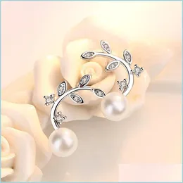 Charm 925 Sterling Sier Stud Earrings Retro Simple Cubic Zirconia Flower Pearl Jewelry Drop Delivery 2021 Dhseller2010 DHQ9Z