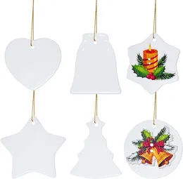 Brinquedo de Natal Sublimação de 3 polegadas Cerâmica Round Pingente Árvore de Natal Decoração de férias com corda em branco DIY para impressão de calor Impressão GG020