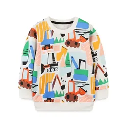 Pullover salto de manga longa Autumn Winter Boys Sweatshirts com escavadeiras imprimir algodão infantil camaradas esportivas