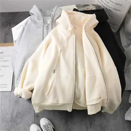 Kvinnors hoodies tröjor lata plysch och tjock zipup Autumn Winter Fashion Women Sweatshirt Hoodie Coat Y2K Korean Soild Color Long Sleeve Female Hoodies 220926