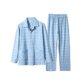 Herren-Nachtwäsche AIPEACE 2-teiliges Baumwoll-Herren-Pyjama-Set, lässig, gestreift, Langarm, Reverskragen, Nachtwäsche, Frühling, Sommer, Homewear, Nachtwäsche 220924