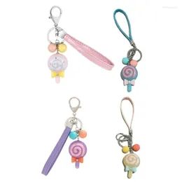 Decorative Figurines F1CD Cute Acrylic Lollipop Keychain Bag Pendant Cartoon Keyring Backpack Purse Charms With Beads Hanging Lanyard For