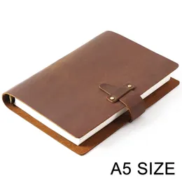 Notepads High Quality Rustic Genuine Leather Rings Notebook A5 Spiral Diary Brass Binder Journal Sketchbook Agenda Planner Stationery 220927