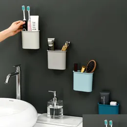 Bathroom Storage Organization Simple Toothbrush Tootaste Holders Seamless Organizer Products Makeup Tools Toiletry Rack Home Drop De Dhbiw