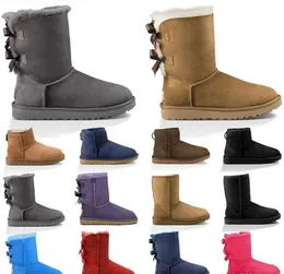 2022 Botas Femininas Botas de Designer Clássico Botas de Neve Castanha Laço Baixo Preto Cinza Rosa Azul Marinho Botinhas de inverno curtas tamanho 36-41