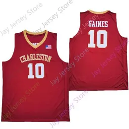 Mitch 2020 New NCAA Charleston Cougars Jerseys 10 Gaines College 농구 저지 레드 흰색 크기 청소년 성인 모두 스티치