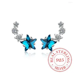 Stud Küpe Moda Mavi Zirkonya Star 925 STERLING Gümüş Kadınlar Sterling-Silver-Yahudi Sevimli Küçük Kristal Çıtçıtlar Küpe