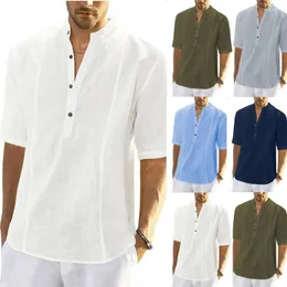 Camicie casual da uomo Uomo intelligente Mezza manica Abbigliamento da uomo per il tempo libero Colletto alla coreana bianco Bottoni Camicia di lino in cotone Uomo Top Roupas Feminina