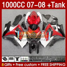 Fairings Tank for Suzuki GSXR 1000 CC K7 GSXR-1000 GSXR1000 07 08 Bodys 158no.51 1000cc GSX R1000 2007 2008 Bodywork GSX-R1000 2007-2008 Zestaw pełny Red Stock Zestaw Czerwony