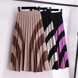 Skirts Pleated Skirts Womens Knitted Large Size Elastic High Waist Aline Long Skirt Winter Vintage Casual Office Lady Skirt Female 220924