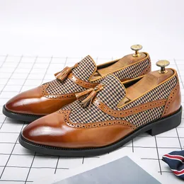 Elegant Loafers Men Shoes Brock PU ing Plaid Slip-on Business Casual Wedding Nightclub Party Daily AD262