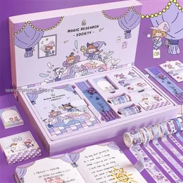 Anteckningar Kawaii Notebook Box Set Stationery Cute Purple Pink Diary Budget Book Journal och Washi Tape Present School Supplies 220927