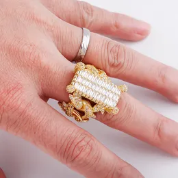 Nowy moda biżuteria Hip Hop Luksusowy Baguette Cyrkon Pierścień mrożony mikro prepor