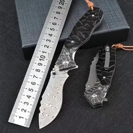 Forged Damascus Kukri Folding Knife 110 Layer Steel Particulate Handle med läderhöljet utomhusjakt självförsvarsficka camping edc knivar