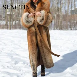 Womens Fur Faux Sungtin Winter Warm Long Coat Women with Belt Collar Lapel Casual Thick Jacket Female 5XL Fashion Clothing Chic 220926