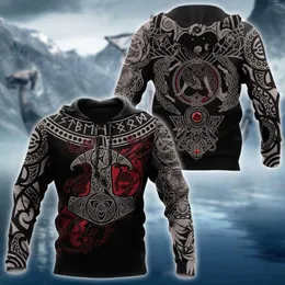 Herrhuvor Viking Tattoo 3D över hela tryckta unisex Deluxe Hoodie Men Sweatshirt Streetwear Zip Pullover Casual Jacket Tracksuit KJ-0245